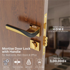 Mortise Door Handles Main Door Lock Handles Set with 3 Keys for Safety of Home | Bedroom, Office, Hotel, Home(Rose Gold)-by GLOXY®