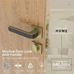 Mortise Door Handles Main Door Lock Handles Set with 3 Keys for Safety of Home | Bedroom, Office, Hotel, Home(Black)-by GLOXY®