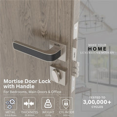 Mortise Door Handles Main Door Lock Handles Set with 3 Keys for Safety of Home | Bedroom, Office, Hotel, Home(Satin Chrome)-by GLOXY®