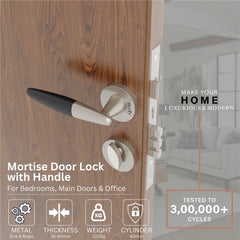 Mortise Door Handles Main Door Lock Handles Set with 3 Keys for Safety of Home | Bedroom, Office, Hotel, Home(Satin Chrome)-by GLOXY®