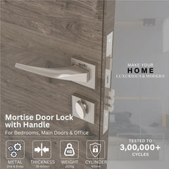 Mortise Door Handles Main Door Lock Handles Set with 3 Keys for Safety of Home | Bedroom, Office, Hotel, Home(Satin Chrome)-by GLOXY®