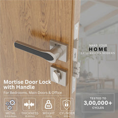 Mortise Door Handles Main Door Lock Handles Set with 3 Keys for Safety of Home | Bedroom, Office, Hotel, Home(Satin Chrome)-by GLOXY®
