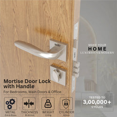 Mortise Door Handles Main Door Lock Handles Set with 3 Keys for Safety of Home | Bedroom, Office, Hotel, Home(Satin Chrome)-by GLOXY®