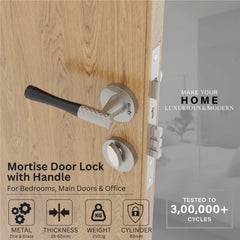 Mortise Door Handles Main Door Lock Handles Set with 3 Keys for Safety of Home | Bedroom, Office, Hotel, Home(Satin Chrome)-by GLOXY®
