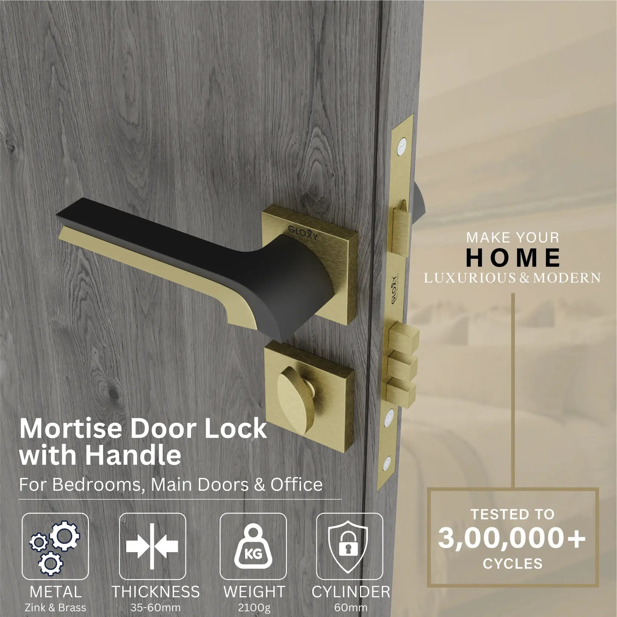 Gloxy Laxon Series Antique Finish Mortise Main Door key Lock With Handle