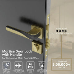 Mortise Door Handles Main Door Lock Handles Set with 3 Keys for Safety of Home | Bedroom, Office, Hotel, Home(Antique)-by GLOXY®