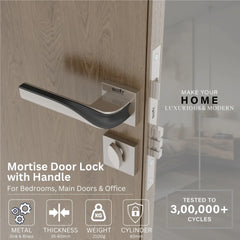 Mortise Door Handles Main Door Lock Handles Set with 3 Keys for Safety of Home | Bedroom, Office, Hotel, Home(satin chrome)-by GLOXY®