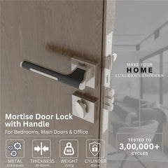 Mortise Door Handles Main Door Lock Handles Set with 3 Keys for Safety of Home | Bedroom, Office, Hotel, Home(Satin Chrome)-by GLOXY®