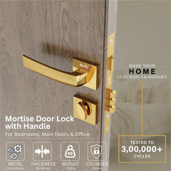 Mortise Door Handles Main Door Lock Handles Set with 3 Keys for Safety of Home | Bedroom, Office, Hotel, Home(Gold)-by GLOXY®
