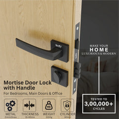 Mortise Door Handles Main Door Lock Handles Set with 3 Keys for Safety of Home | Bedroom, Office, Hotel, Home(Black)-by GLOXY®