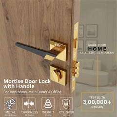 Mortise Door Handles Main Door Lock Handles Set with 3 Keys for Safety of Home | Bedroom, Office, Hotel, Home(Gold)-by GLOXY®