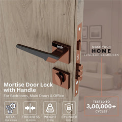 Mortise Door Handles Main Door Lock Handles Set with 3 Keys for Safety of Home | Bedroom, Office, Hotel, Home(Rose Gold)-by GLOXY®