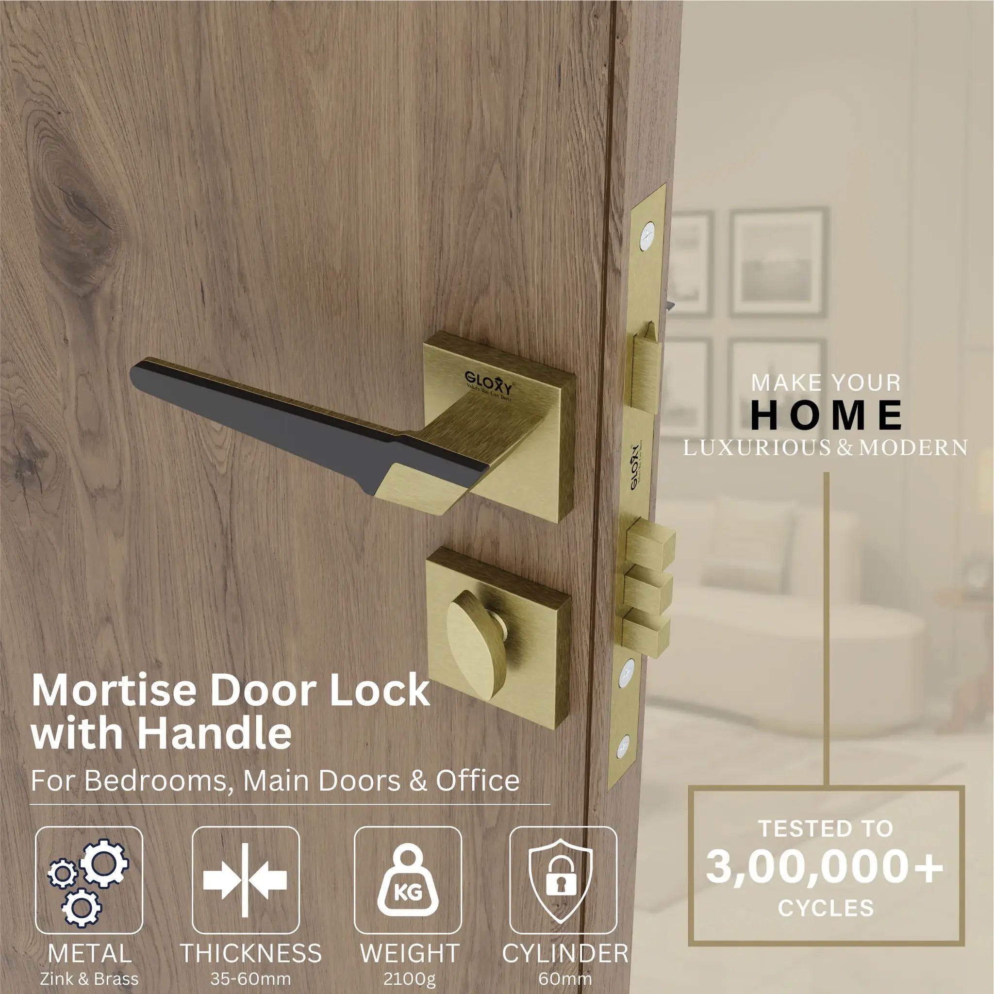 Gloxy Sento Series Antique Finish Mortise Main Door key Lock With Handle