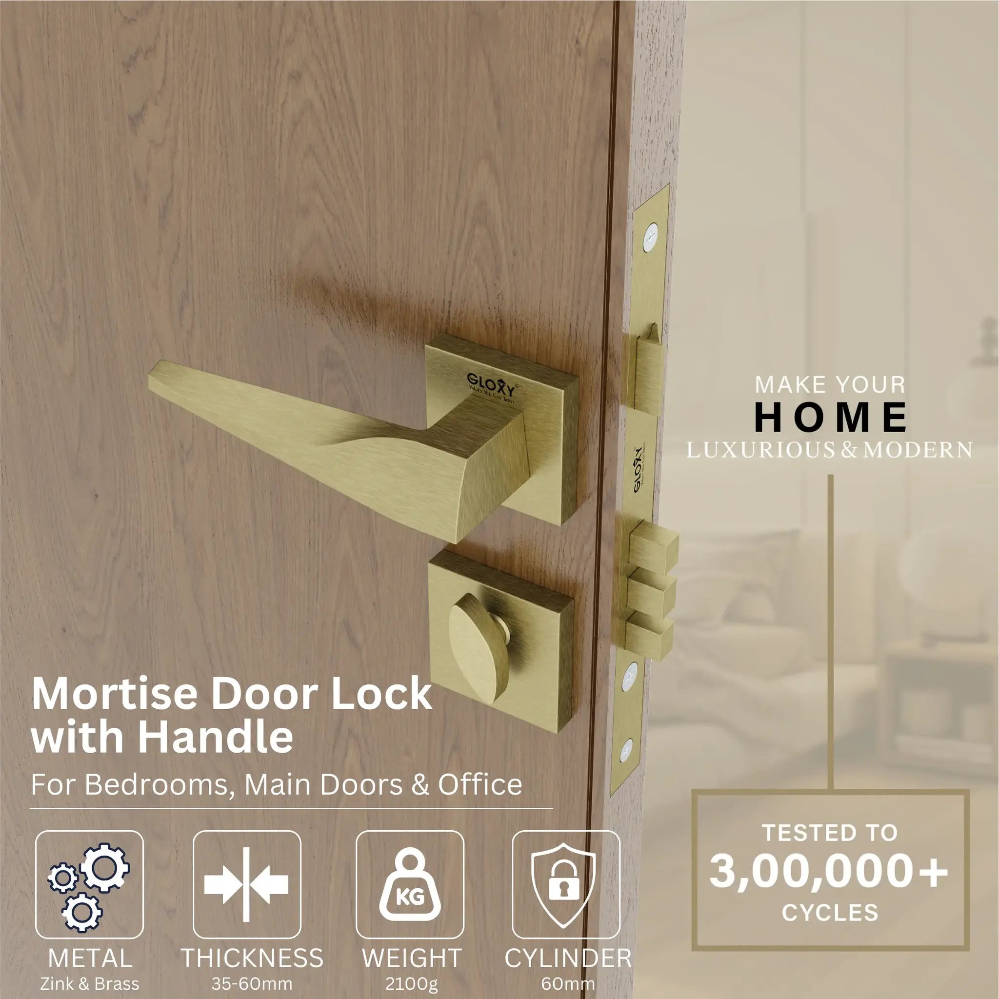 Gloxy Oxlar Series Antique Finish Mortise Main Door key Lock With Handle