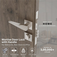 Mortise Door Handles Main Door Lock Handles Set with 3 Keys for Safety of Home | Bedroom, Office, Hotel, Home(Satin Chrome)-by GLOXY®