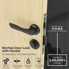 Mortise Door Handles Main Door Lock Handles Set with 3 Keys for Safety of Home | Bedroom, Office, Hotel, Home(Black)-by GLOXY®