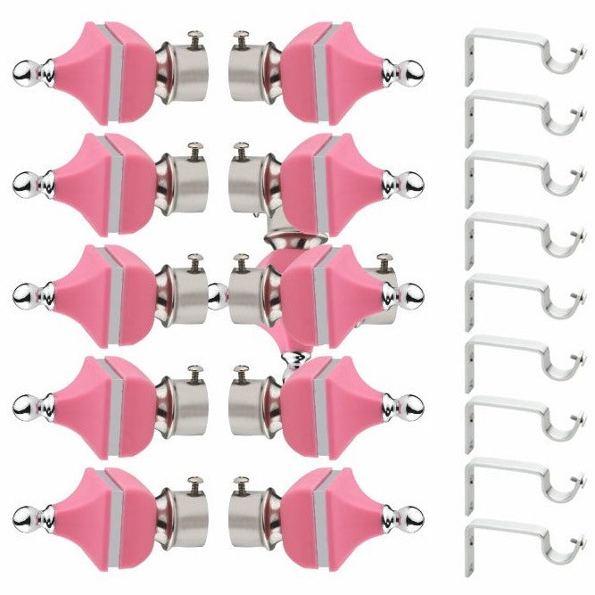 Gloxy Singhada Shape Stainless Steel & ABS Curtain Rod Finials with Support– Pink 5 Pair