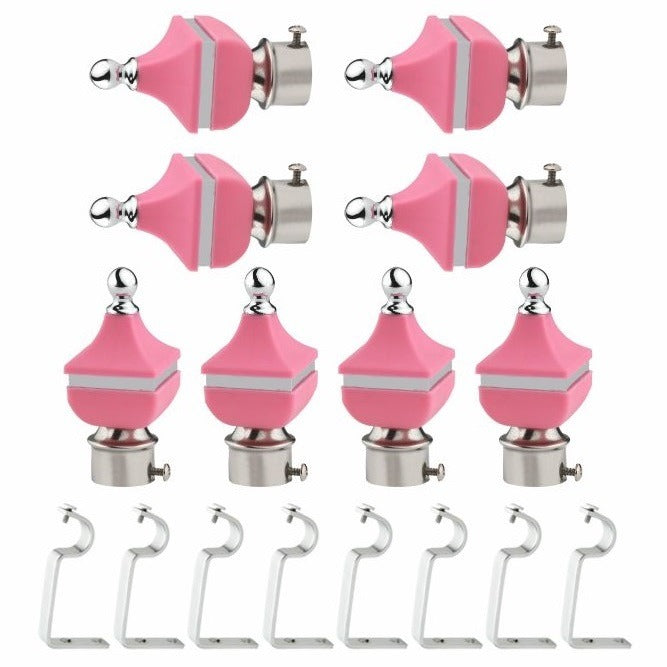 Gloxy Singhada Shape Stainless Steel & ABS Curtain Rod Finials with Support– Pink 4 Pair