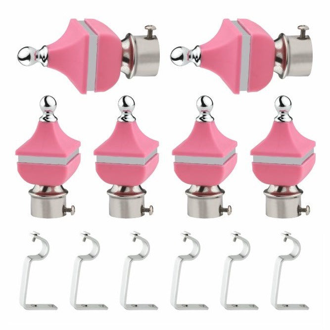 Gloxy Singhada Shape Stainless Steel & ABS Curtain Rod Finials with Support– Pink 3 Pair