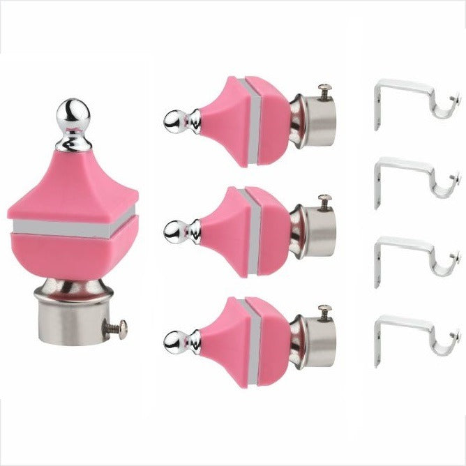 Gloxy Singhada Shape Stainless Steel & ABS Curtain Rod Finials with Support– Pink 2 Pair