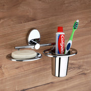 Gloxy Oval Shape Stainless Steel 202 Grade Chrome Finish Single Soap Holder With Tumbler & Toothbrush Holder
