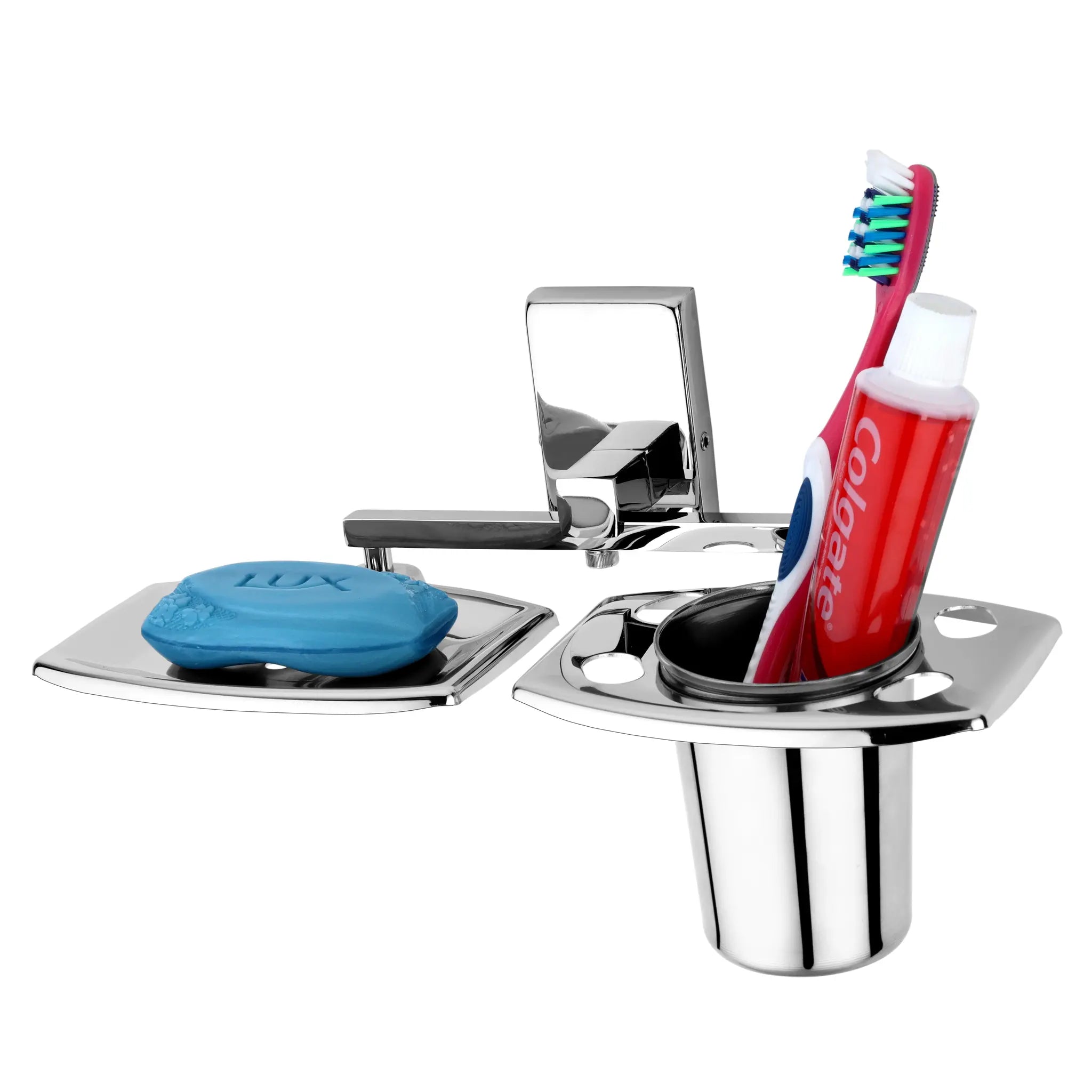 Square Shape Stainless Steel Toothbrush Holder with Soap Dish - by GLOXY®