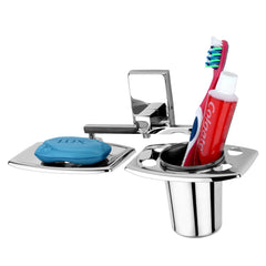 Square Shape Stainless Steel Toothbrush Holder with Soap Dish - by GLOXY®