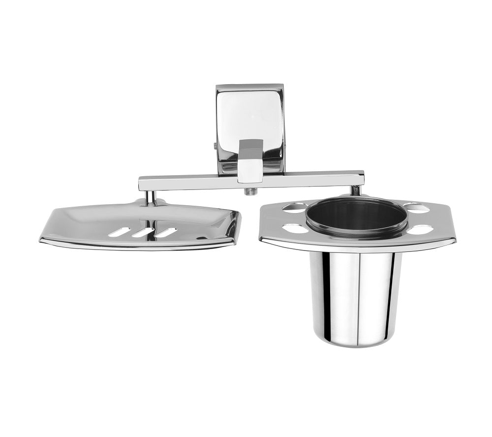 Square Shape Stainless Steel Toothbrush Holder with Soap Dish