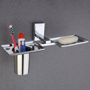 Stainless Steel Silver Soap Holder with Toothbrush Holder