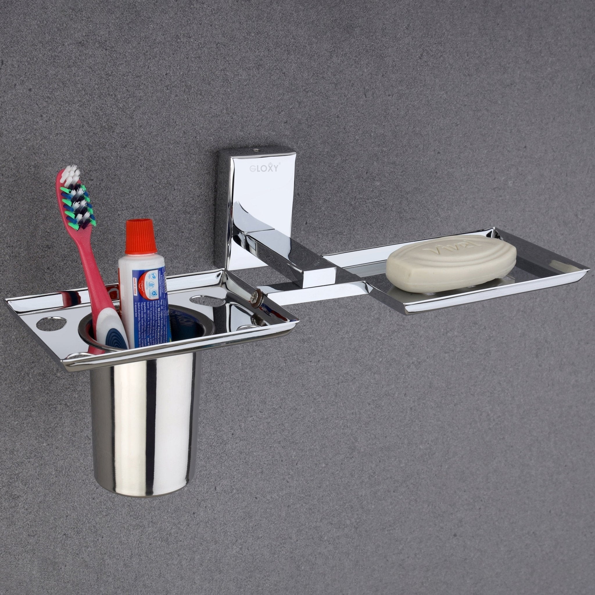 Stainless Steel Silver Soap Holder with Toothbrush Holder
