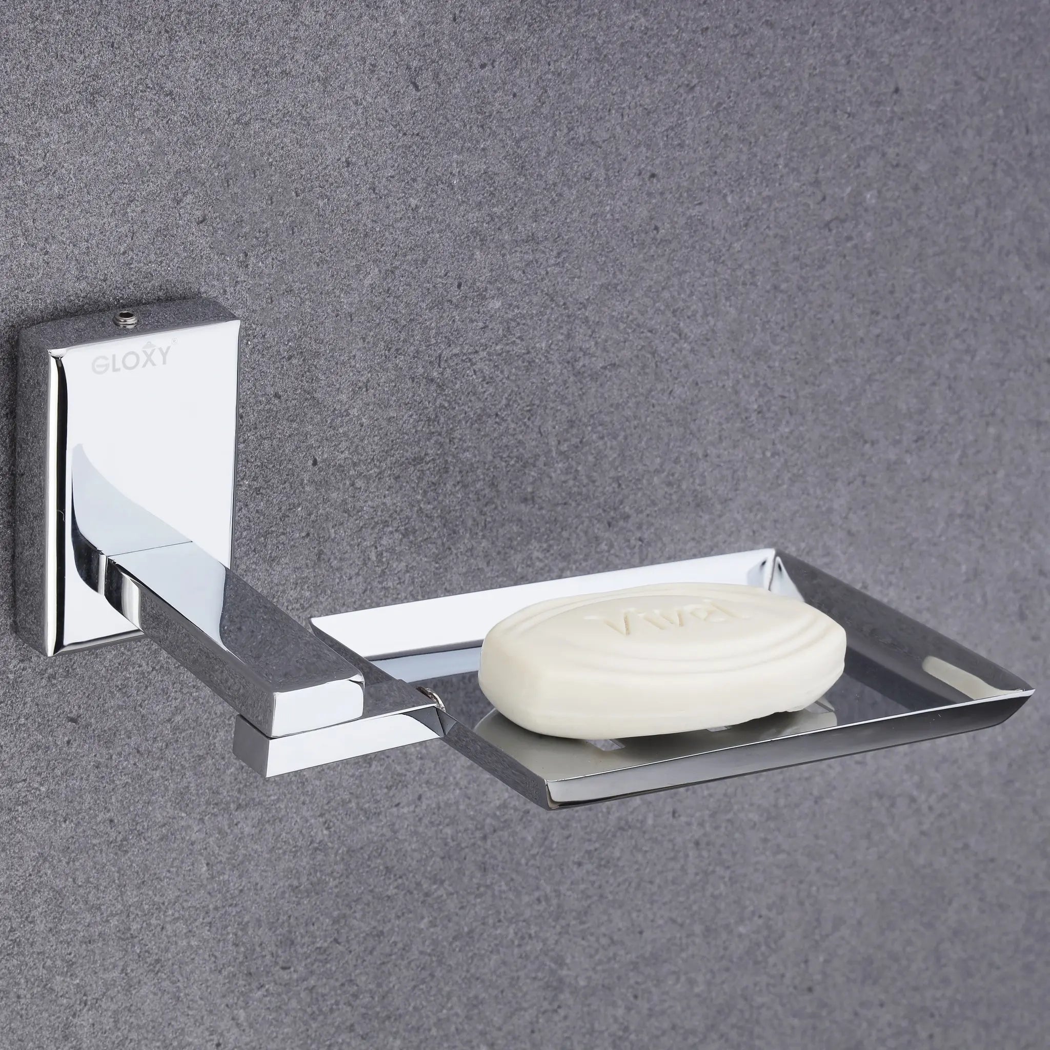 Gloxy Rectangular Shape Stainless 304 Grade Steel Chrome Finish Single Soap Holder