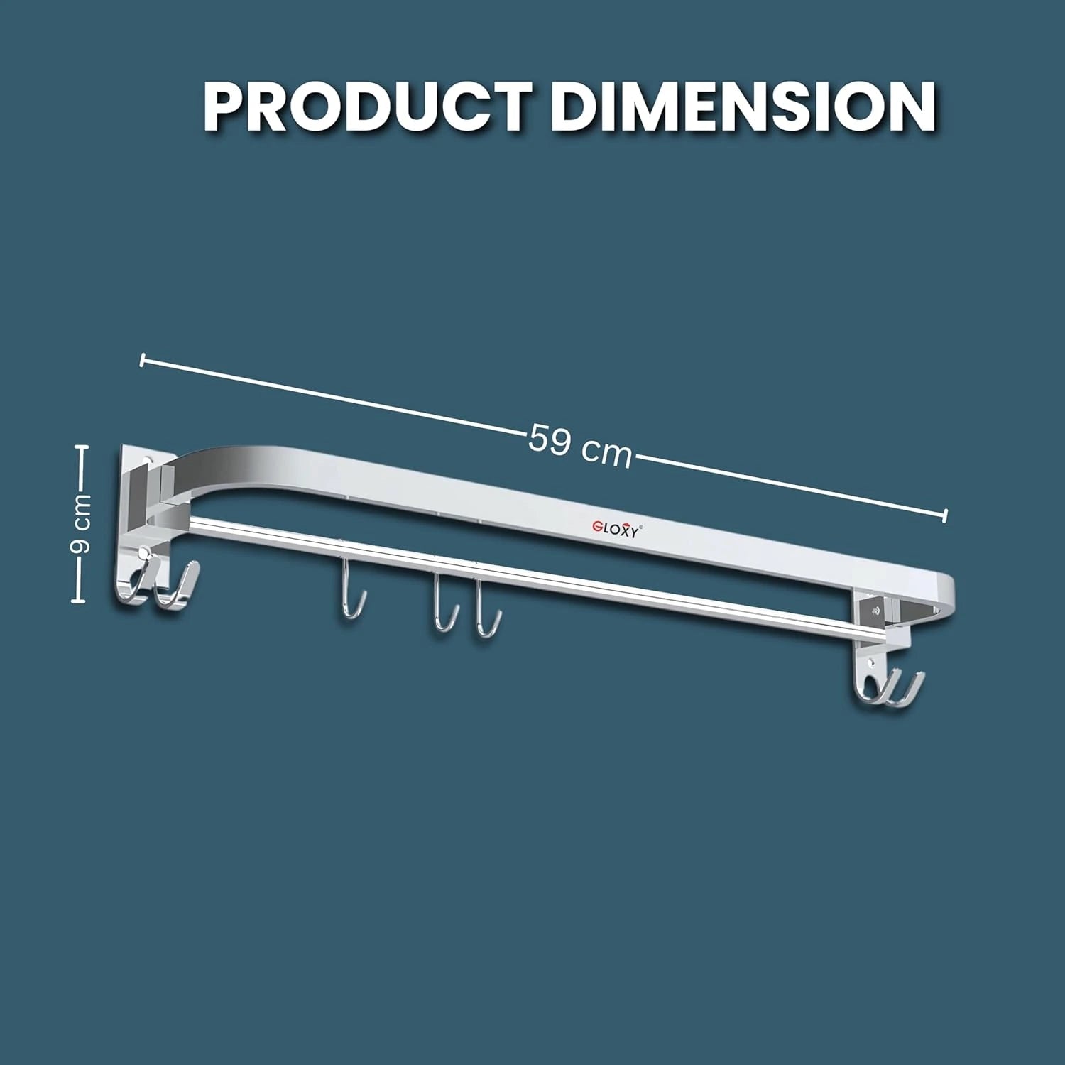 Gloxy Round Shape Stainless Steel Chrome Finish Folding Towel Rod with Adjustable Hooks – 24 Inch