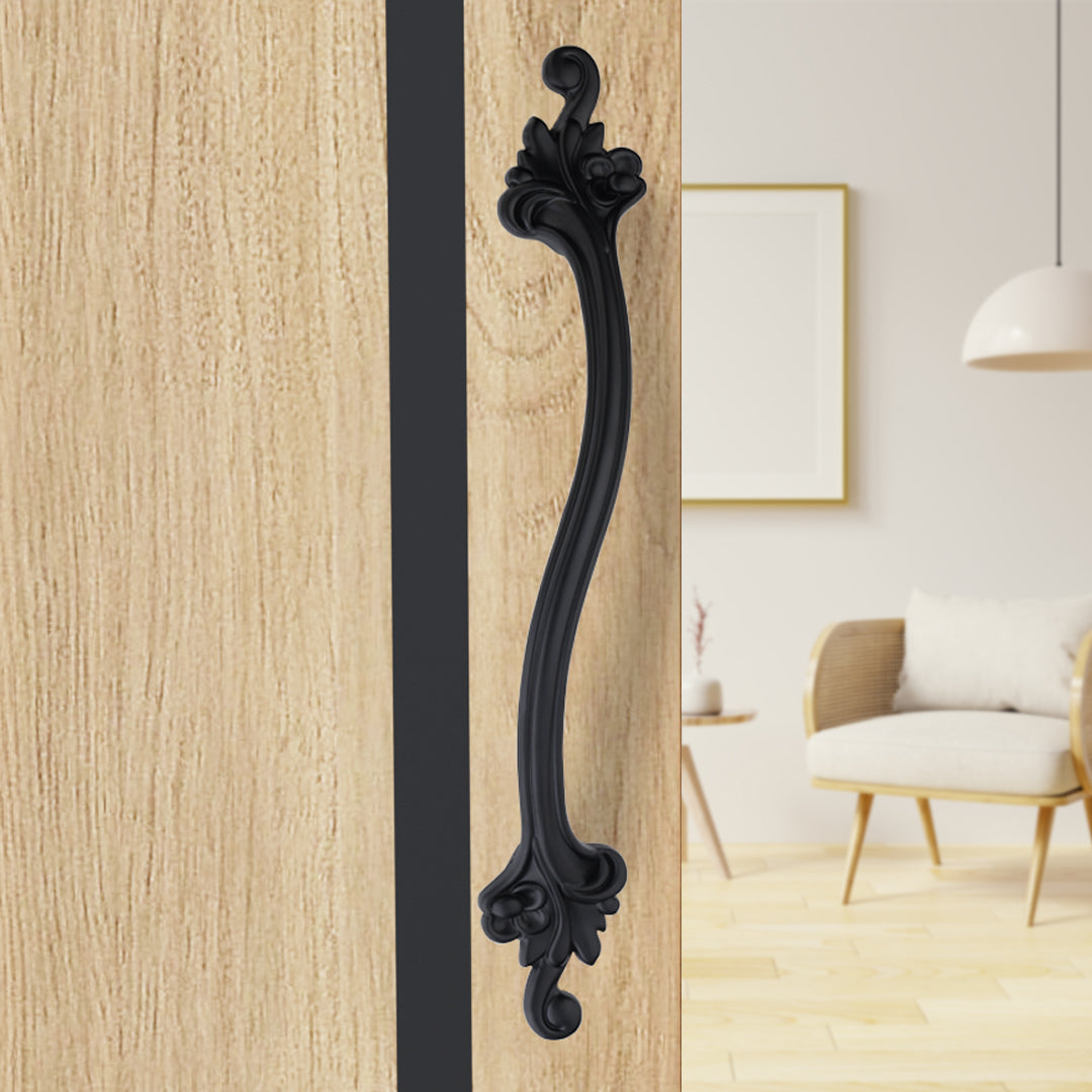 GLOXY Aluminium 14 Inch Flower Design Door Handles for Main Door Handle Decorative Push & Pull Handle for Glass & Wooden Door for All The Doors of Houses, Offices, Hotels-Black Finish