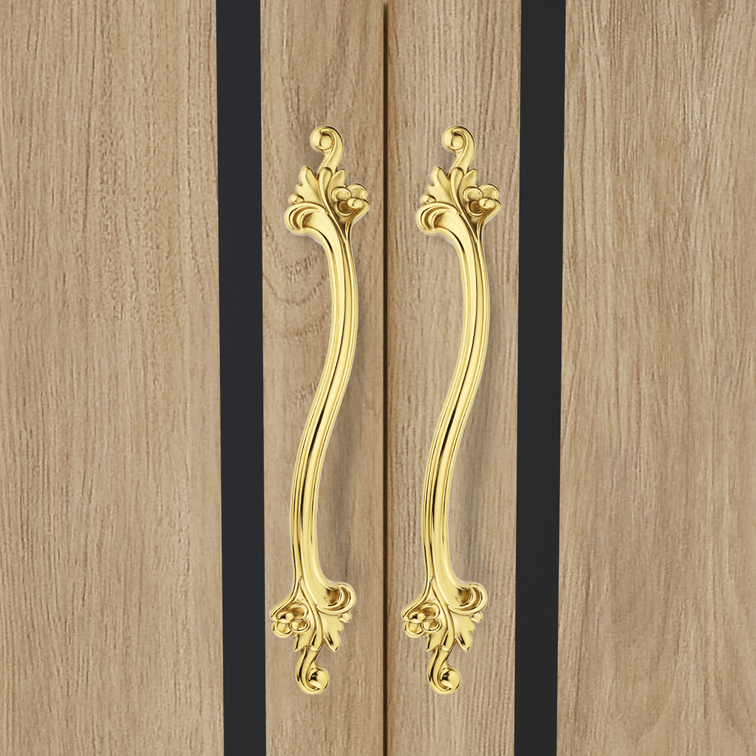 GLOXY Aluminium Flower Design Door Handles for Main Door Handle Wooden & Glass Door Push & Pull Door Handle for Door All The Doors of Offices, Hotels -Gold Finish