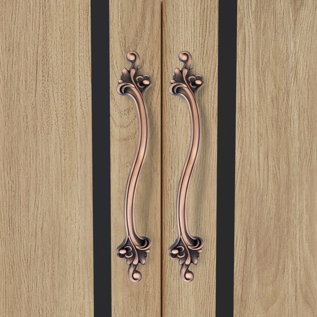 GLOXY Aluminium Flower Design Door Handles for Main Door Handle Decorative Push & Pull Handle Vintage Copper Antique Classy Look for Glass and Wooden Door-Antique Finish
