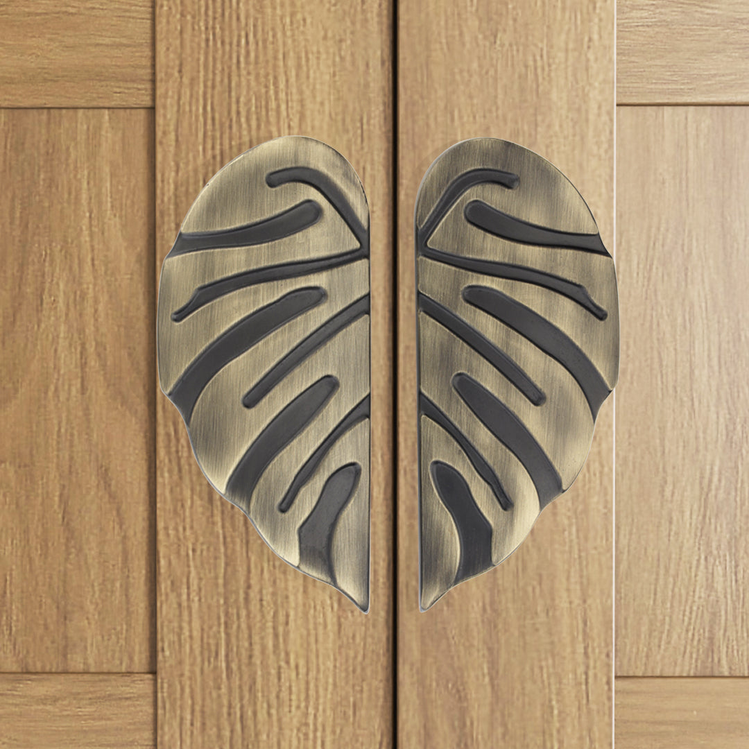 GLOXY Aluminium  Leaf Shape Door Handles for Main Door Handle Decorative Push & Pull Door Handle for All The Doors of Houses, Offices, Hotels -Antique Finish
