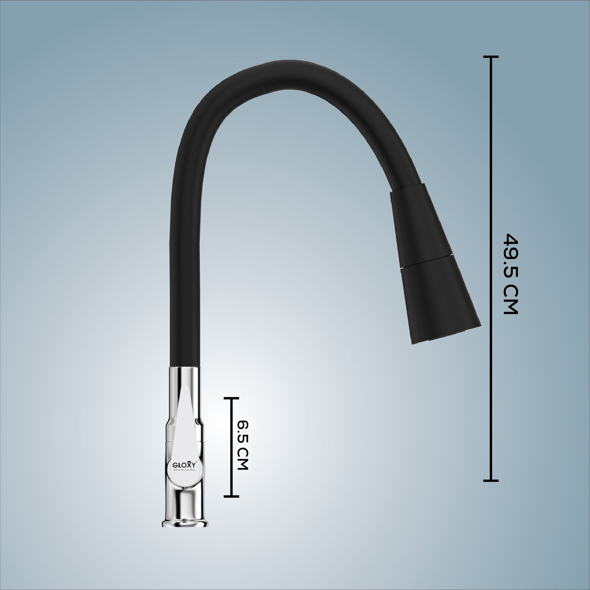 Gloxy Brass Kitchen Faucet with Chrome Finished Leak Proof Touch Lever - Grey 20 Inch Silicon Flexible Spout with Single Flow Water Saving Nozzle for Kitchen - 10 Years Warranty on Spindle Only