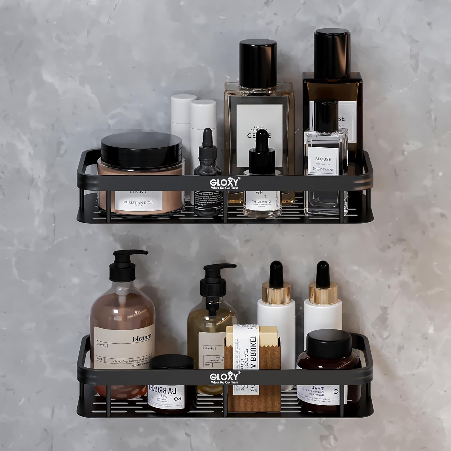 GLOXY Aluminium Alloy Bathroom Shelf Rack Combo