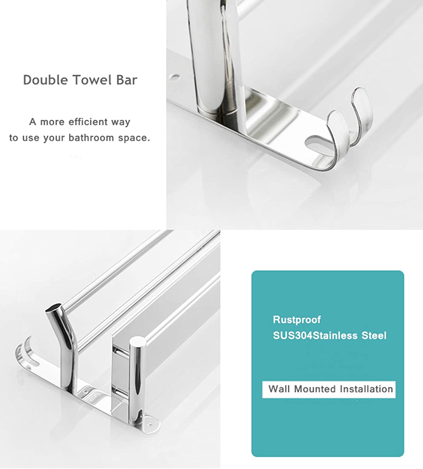 Gloxy Stainless Steel 2-Layer Chrome Finish Bathroom Shelf with Towel Rod