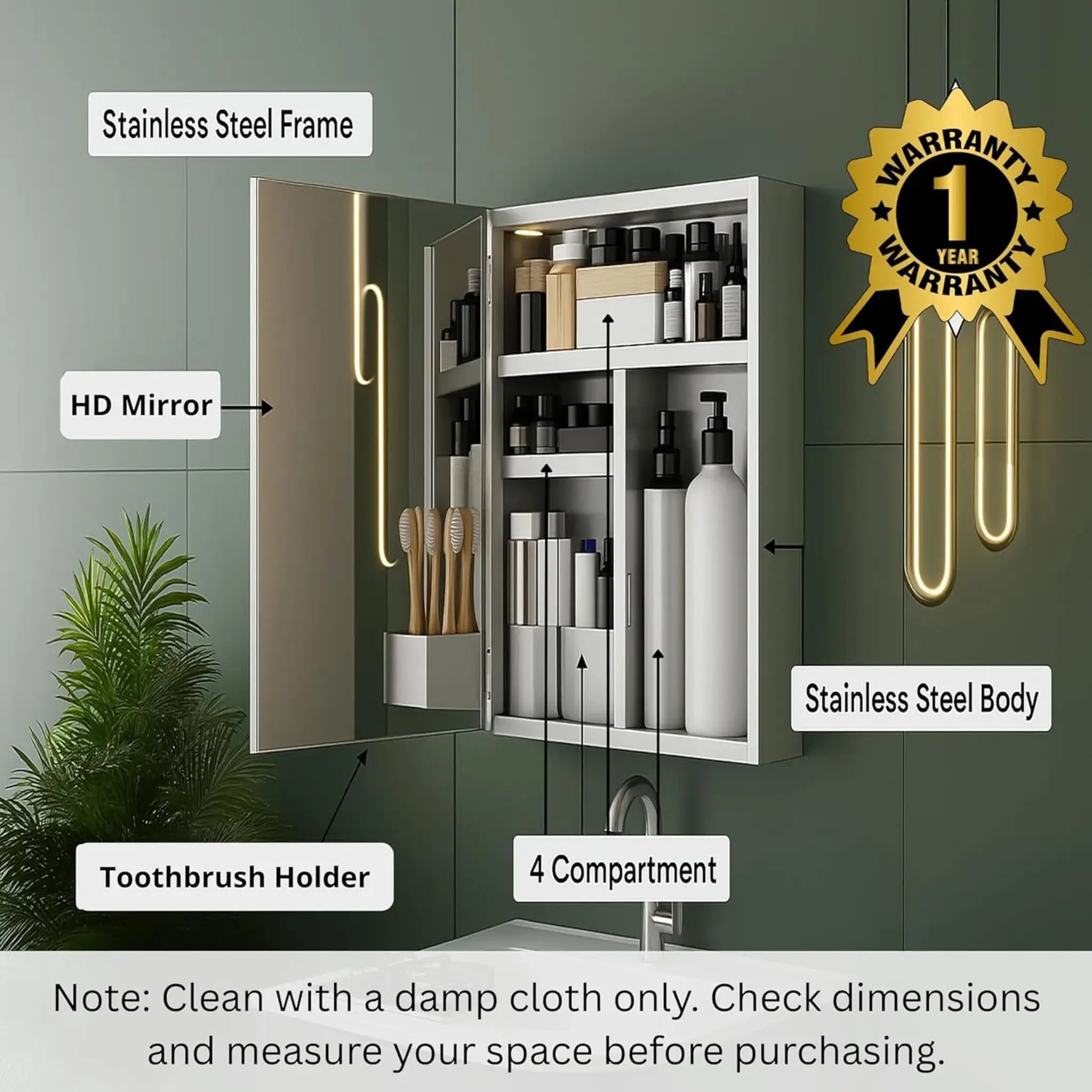 Gloxy Stainless Steel Chrome Finish Wall-Mounted Bathroom Cabinet with Mirror