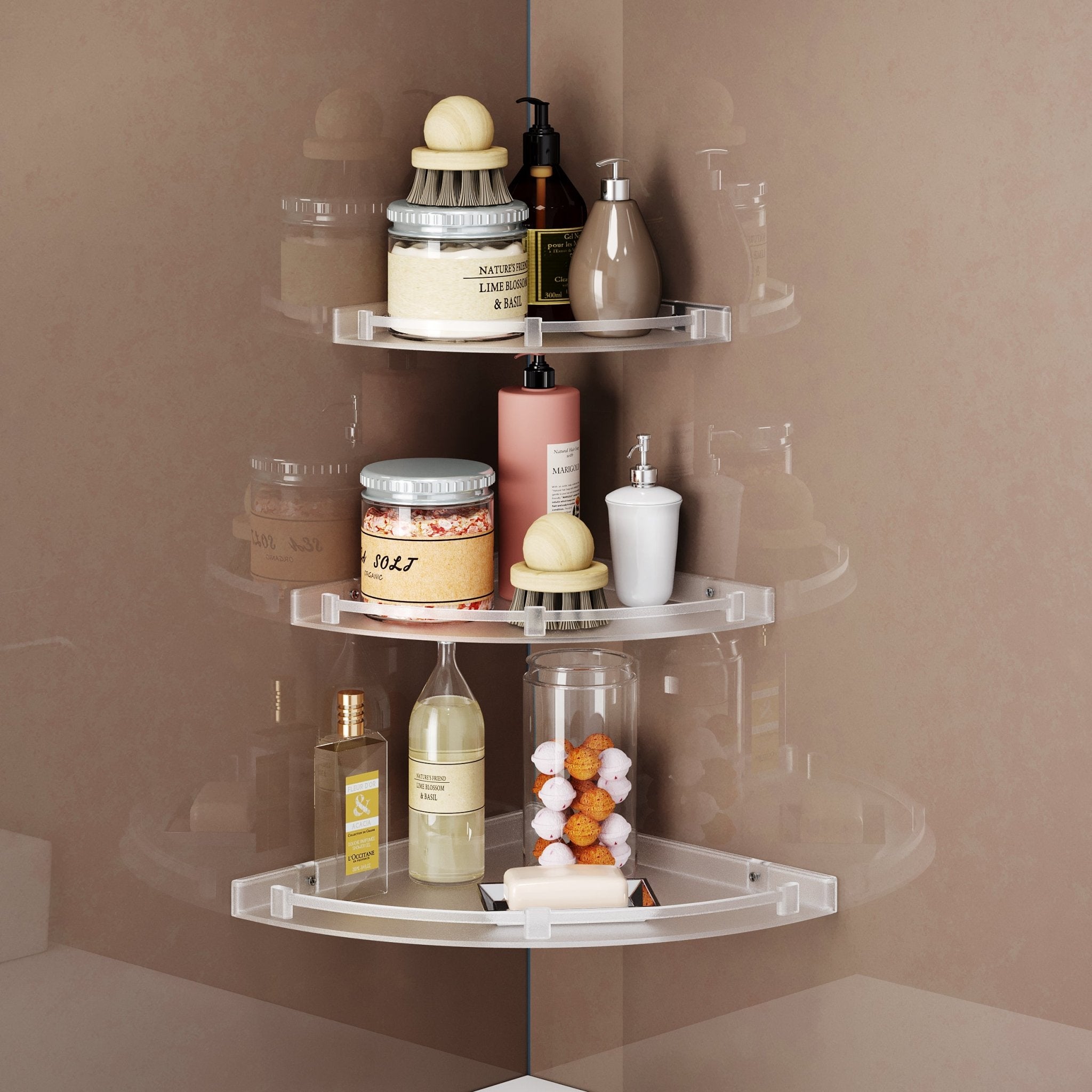 Gloxy Acrylic 3-Layer Matte Finish Bathroom Corner Organizer Wall Shelf