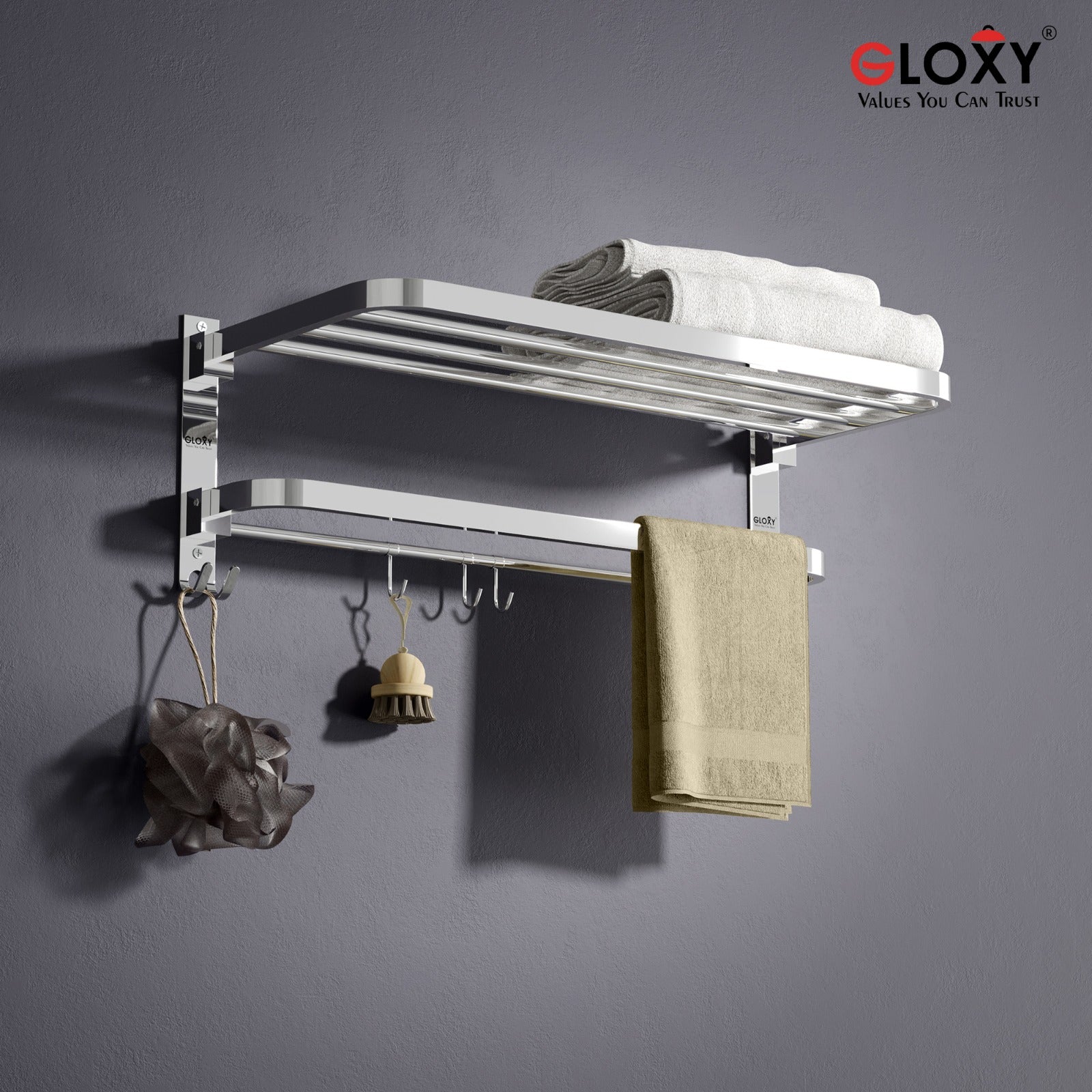 24 Inch Stainless Steel Double Folding Towel Racks for Bathroom