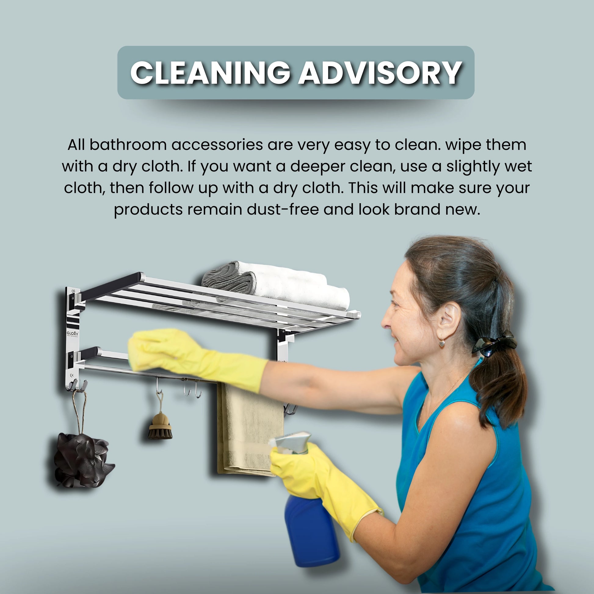 Gloxy Rectangular Shape Stainless Steel Chrome Finsih Foldable Towel Rack-24 Inch