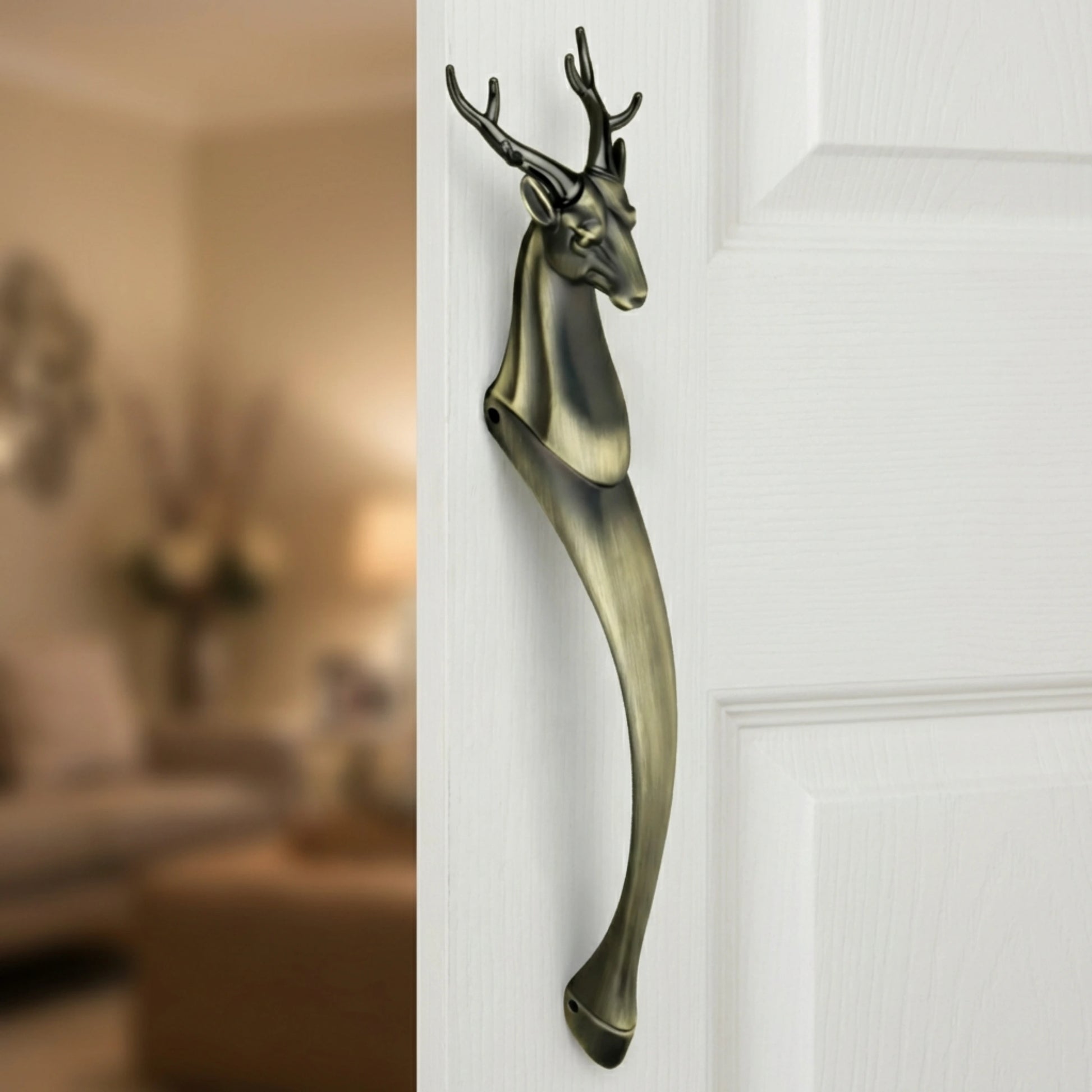 Gloxy Deer Shape Aluminium Door Handle Front Door 21 Inch -Antique