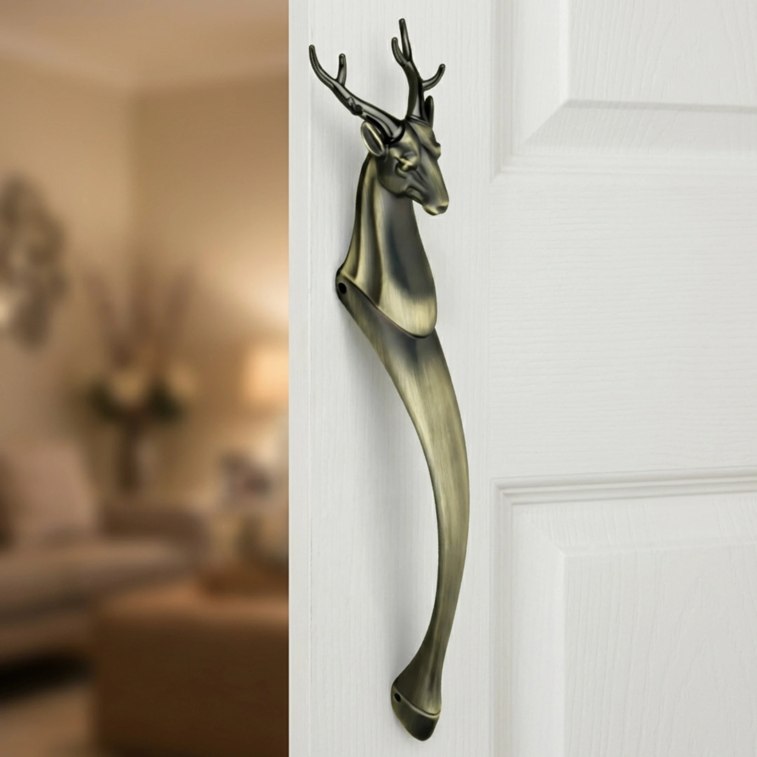 Gloxy Deer Shape Aluminium Door Handle Front Door 21 Inch -Antique