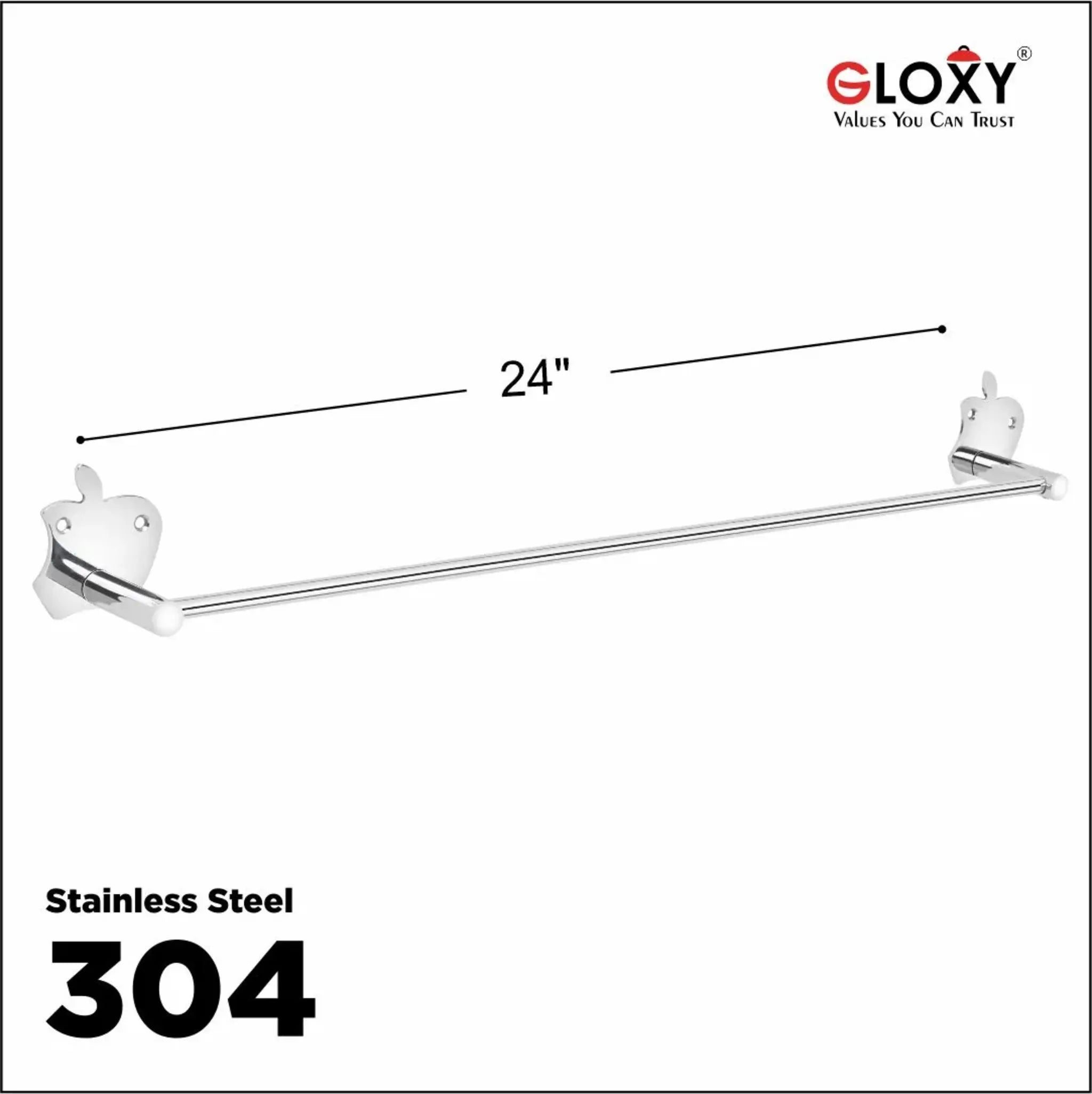 24 inch Stainless steel towel bar with shark design on a white background.