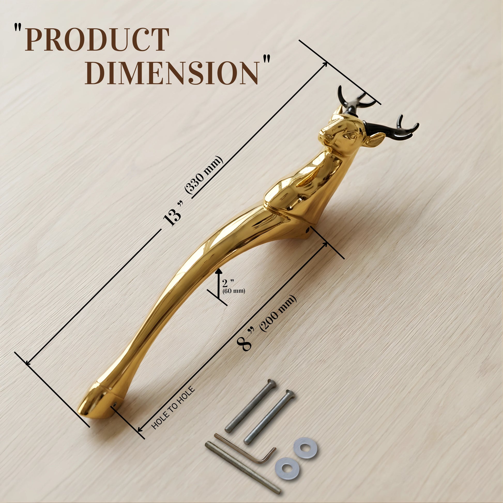 Gloxy Deer Shape Aluminium Pull Door Handle 12 Inch -Gold
