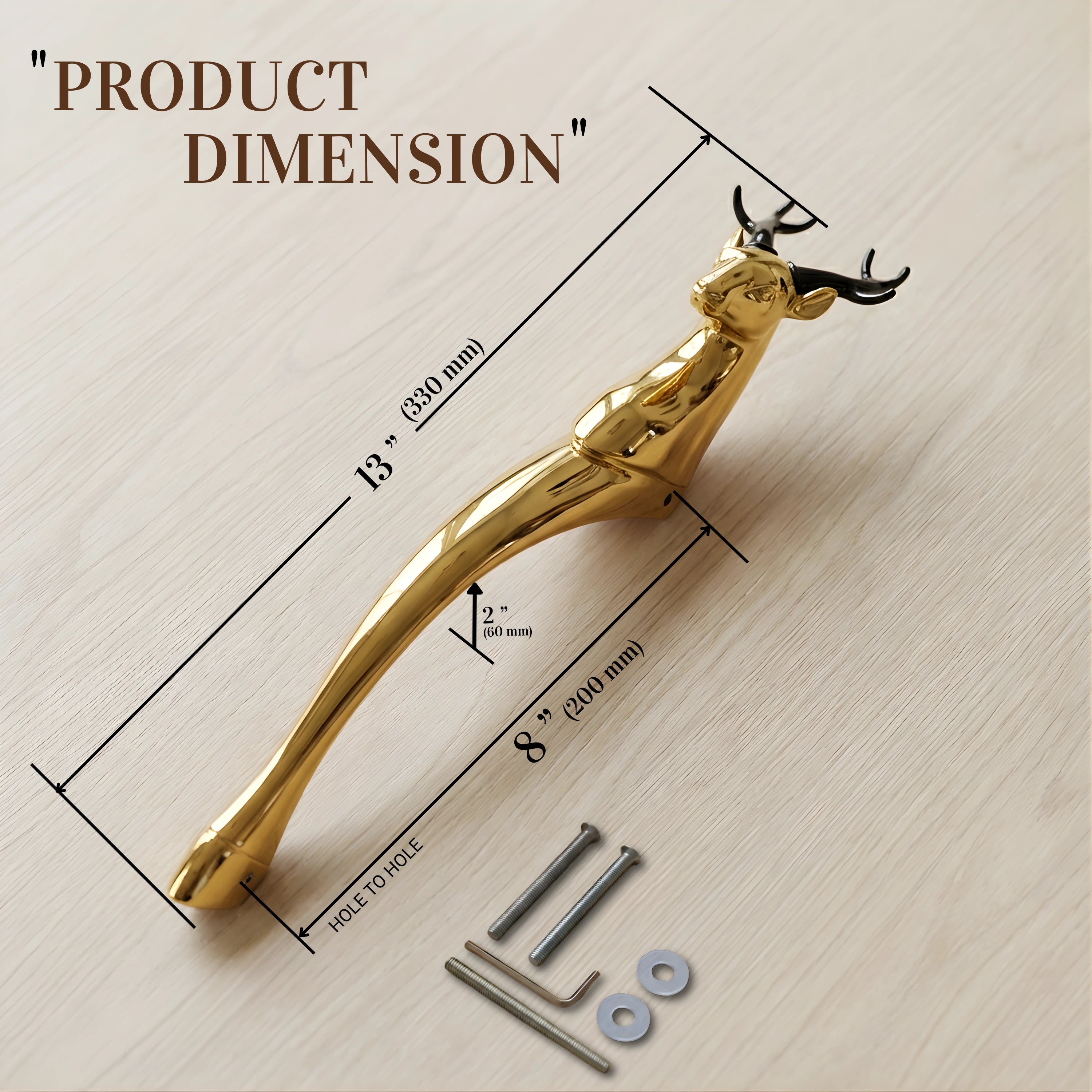 Gloxy Deer Shape Aluminium Pull Door Handle 12 Inch -Gold