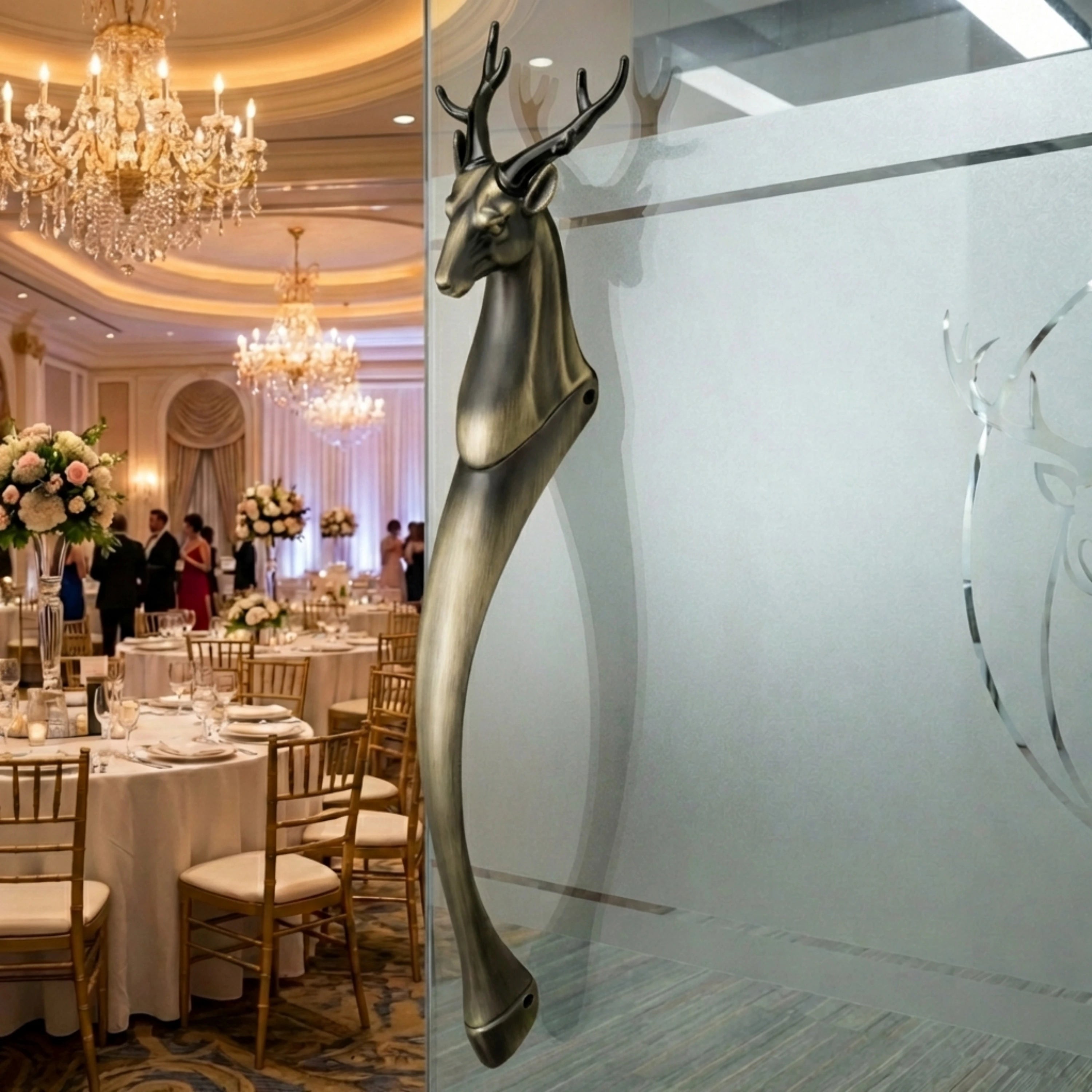 Gloxy Deer Shape Aluminium Door Handle Front Door 21 Inch -Antique