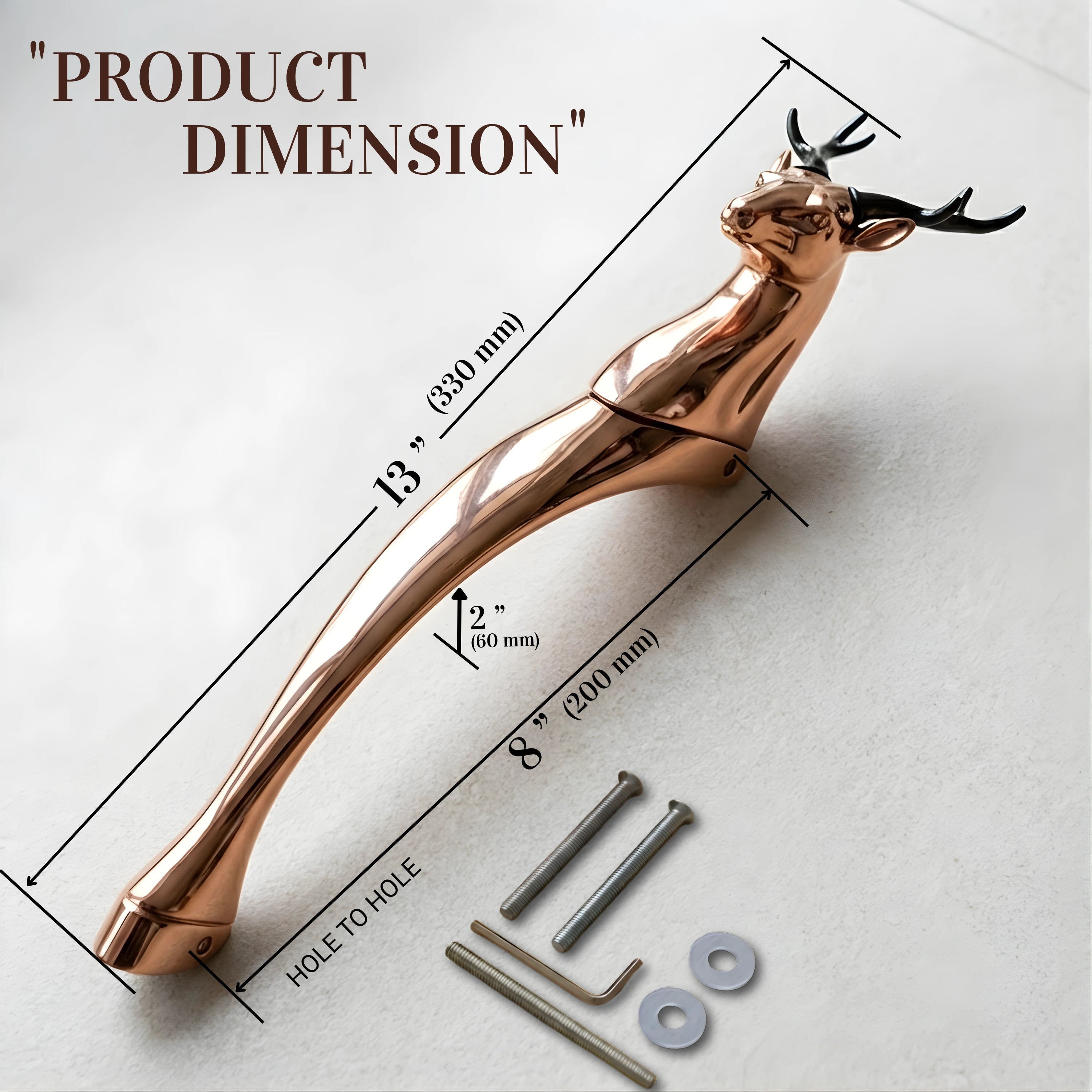 Gloxy Deer Shape Aluminium Front Door Handle 12 Inch -Rose Gold